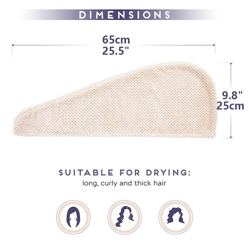 Solid color hair towel Textured dry hair cap 9.8 "X 25.5" absorbent hair towel wrap for button-down women fabbinventora.com