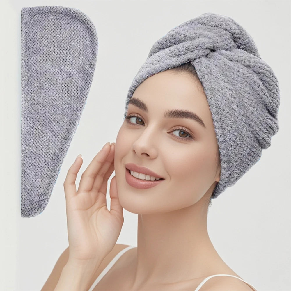 Solid color hair towel Textured dry hair cap 9.8 "X 25.5" absorbent hair towel wrap for button-down women fabbinventora.com