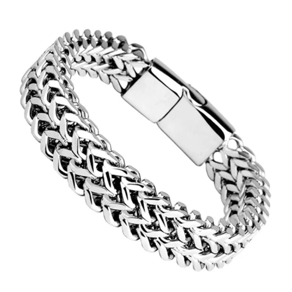 Stainless Steel Braided Double Row Front and Rear Fish Scale Alloy Magnetic Buckle Bracelet with Keel Jewelry New Model fabbinventora.com