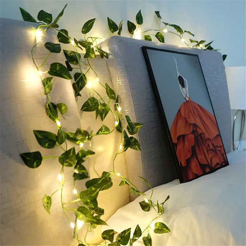 Flower Green Leaf String Lights Artificial Vine Fairy Lights Battery Powered Christmas Tree Garland Light for Weeding Home Decor fabbinventora.com