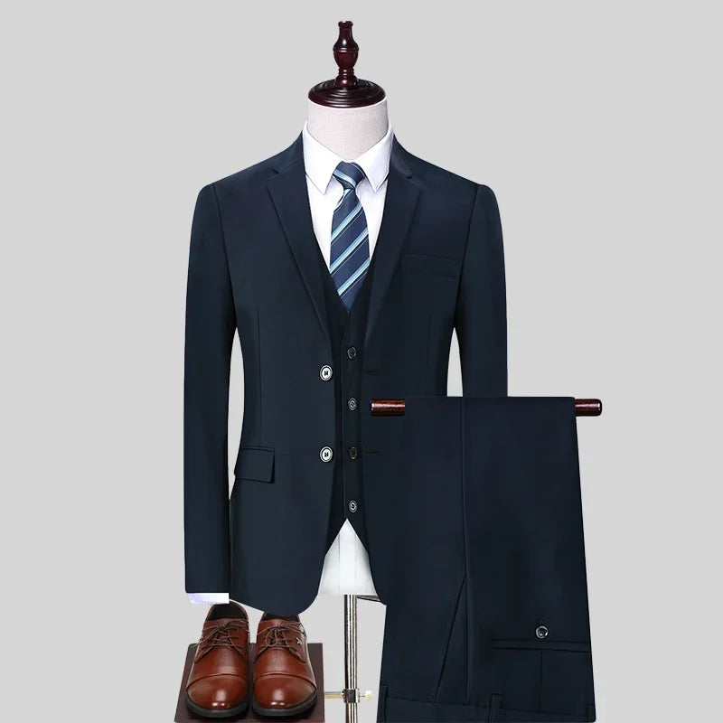 Men's Business Casual Professional Dress (suit + Vest + Trousers) Slim-fit Groom Best Man Wedding Three-piece Dress Trend fabbinventora.com