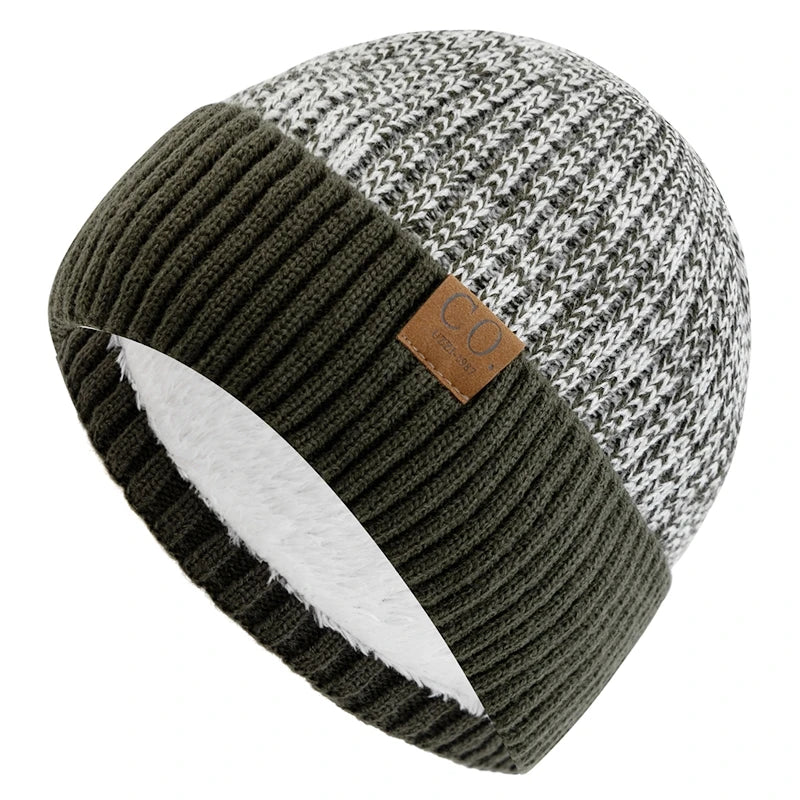 New Unisex Two-Tone Winter Hats Add Fur Lined Men And Women Fashion Warm Beanie Cap Casual Winter Knitted Hats fabbinventora.com