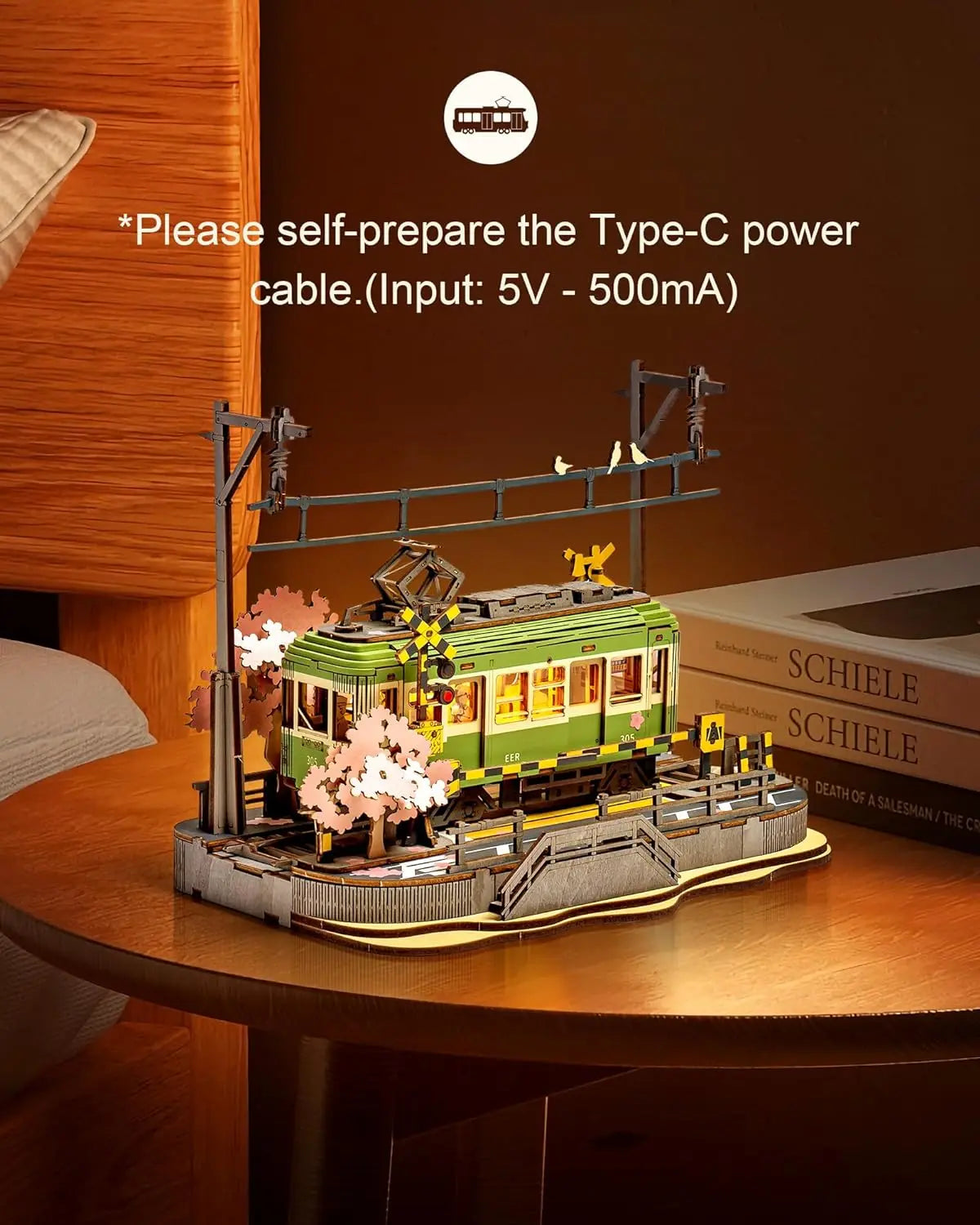 Robotime Sakura Journey Tram 3D wooden puzzle with LED lights decor