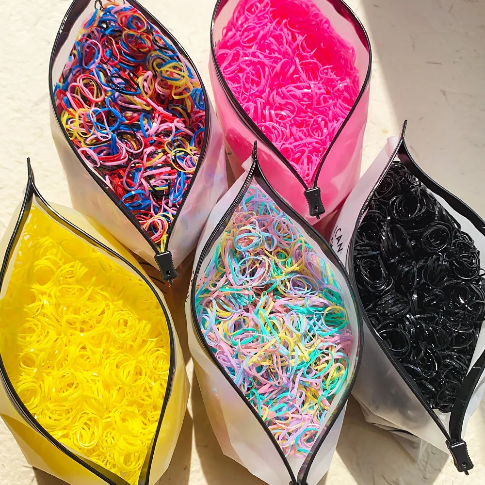 500/1000/2000pcs Girls Colourful Disposable Rubber Band Hair Ties Headband Children Ponytail Holder Bands Kids Hair Accessories fabbinventora.com