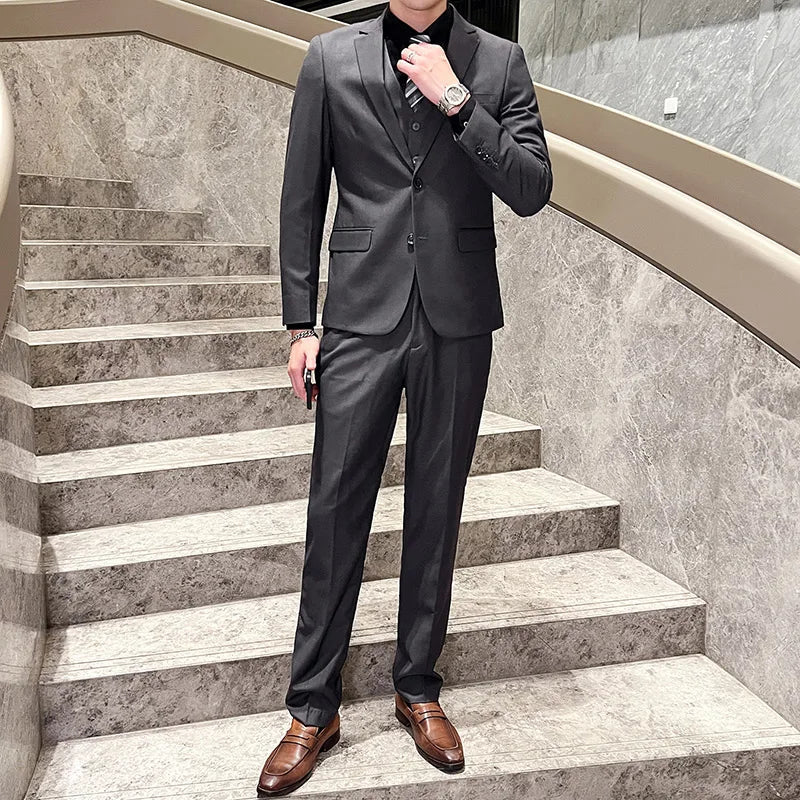 Men's Business Casual Professional Dress (suit + Vest + Trousers) Slim-fit Groom Best Man Wedding Three-piece Dress Trend fabbinventora.com