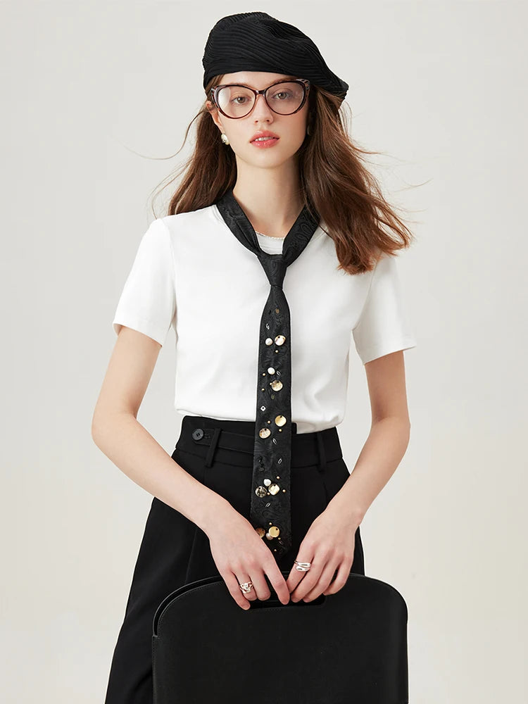 4 Colors Women Round Neck Casual Grey Summer T-Shirt Black Cotton Square Neck Short Sleeve Elastic Tees