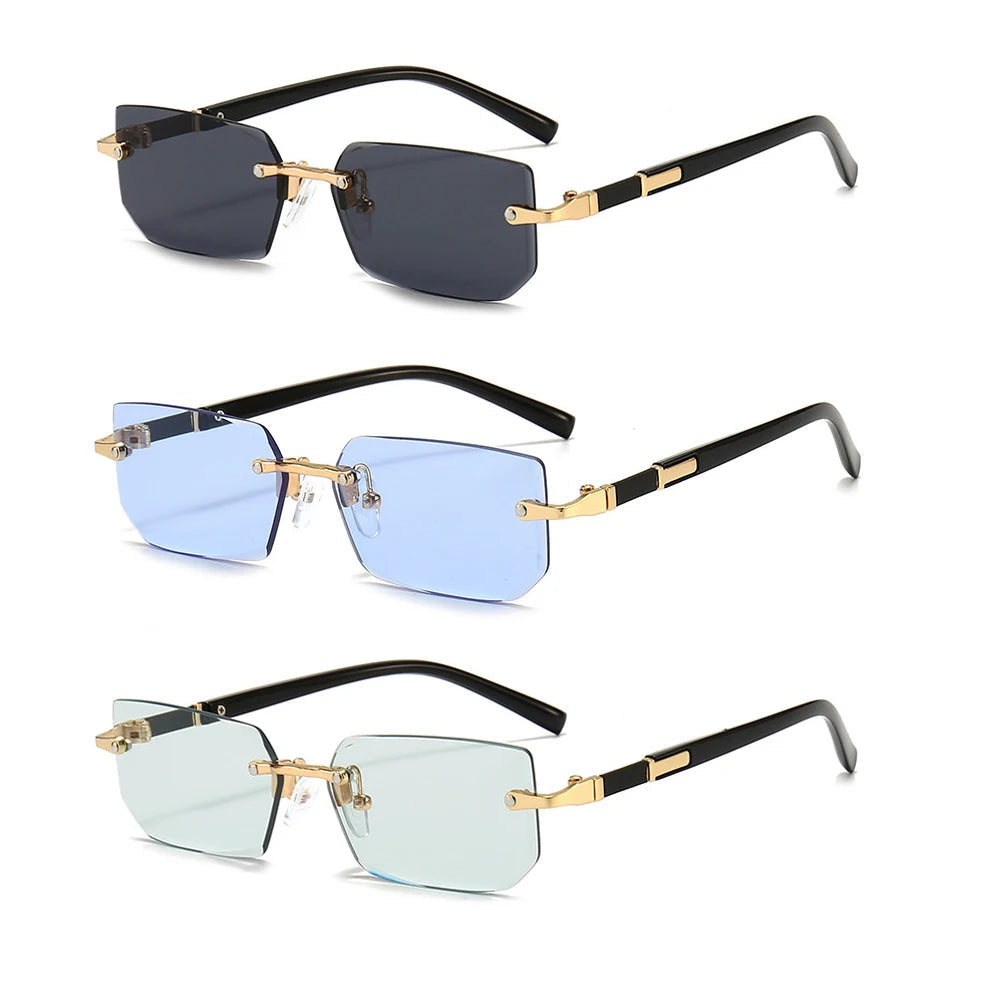 Rimless Sunglasses Rectangle Fashion Popular Women Men Shades Small Square Sun Glasses For Female Male Summer Traveling Oculos fabbinventora.com
