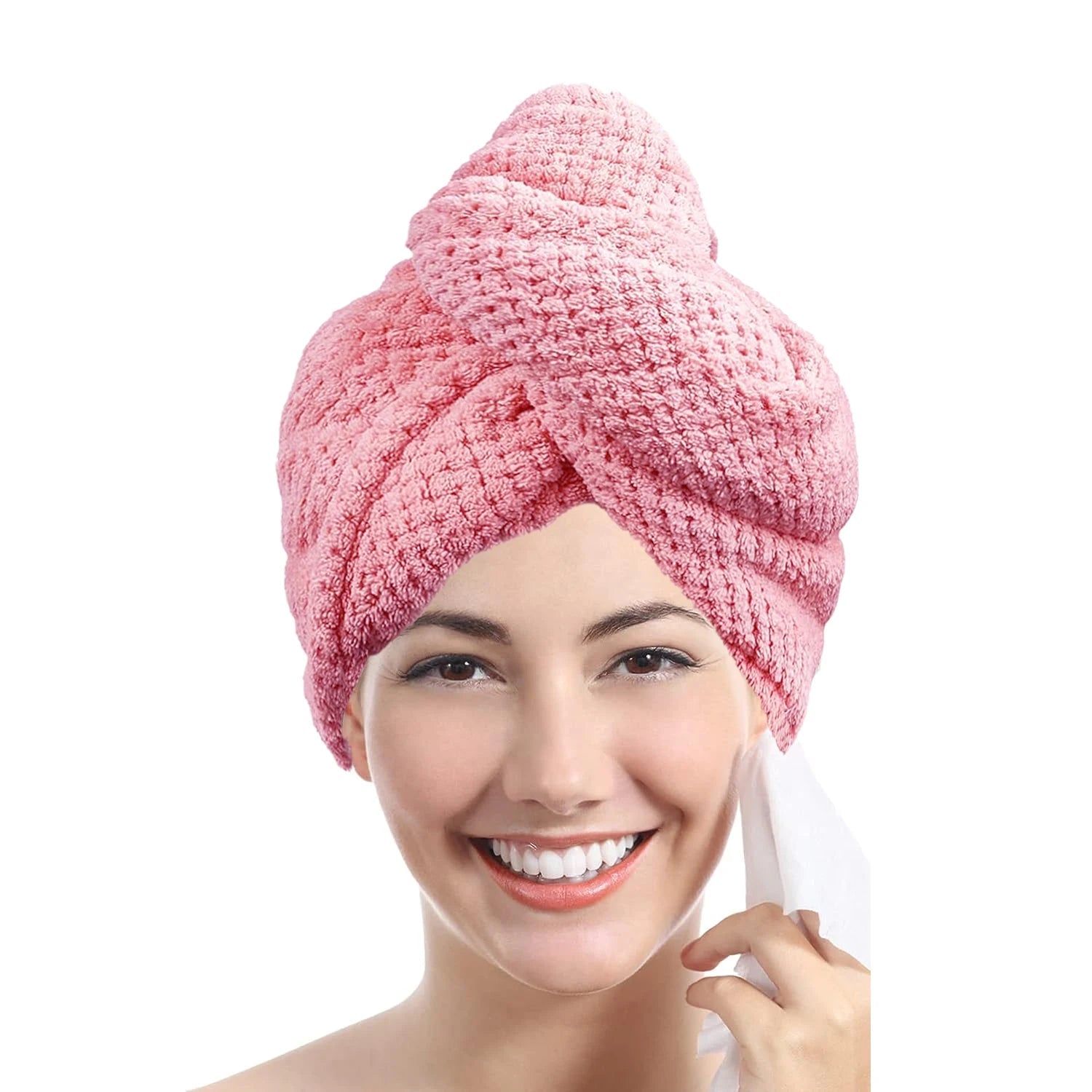 Solid color hair towel Textured dry hair cap 9.8 "X 25.5" absorbent hair towel wrap for button-down women fabbinventora.com
