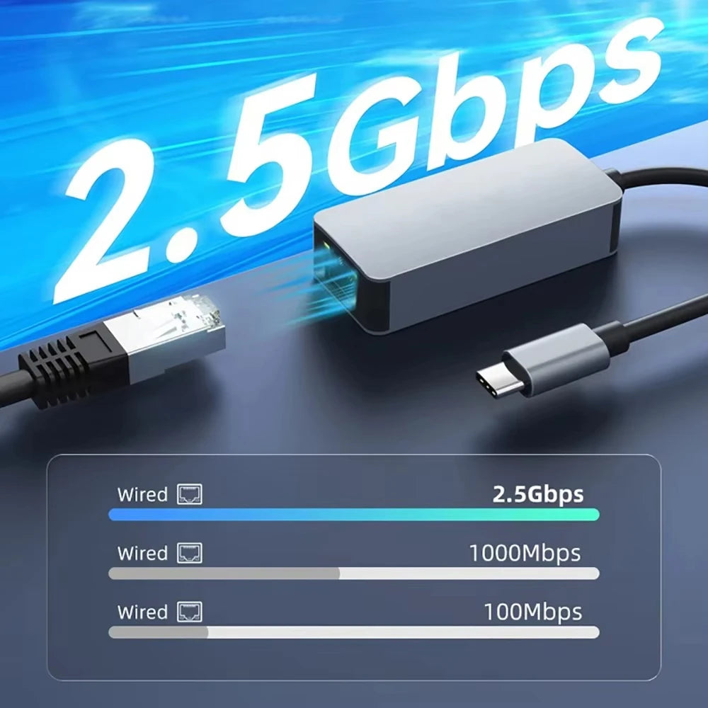 2500Mbps USB 3.0 Type-C To RJ45 Network Card 2.5G Adapter Gigabit Ethernet Converter Lan Hub For PC Laptop For Windows 8.1/10/11 fabbinventora.com