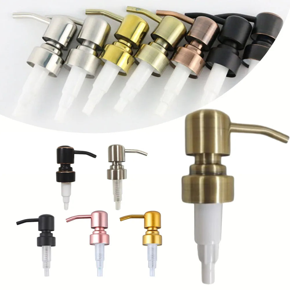 Stainless steel push dispenser head for soap lotion shampoo use pump