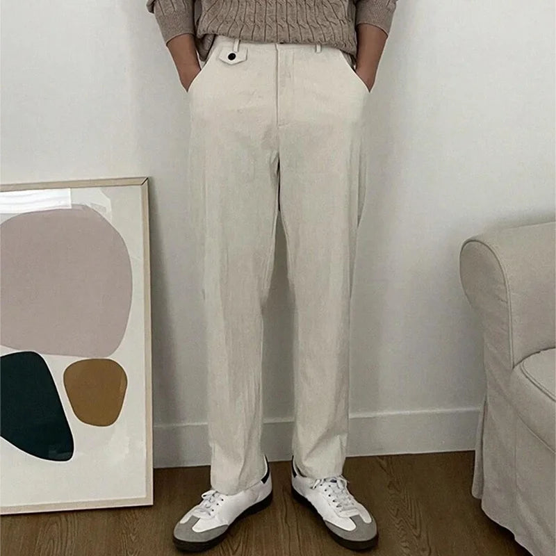 New Men's Drapey Dress Pants, Slightly Tapered, Loose Fit, Korean Style, Elegant and Casual, Solid Color, with a High-End Drape Effect fabbinventora.com
