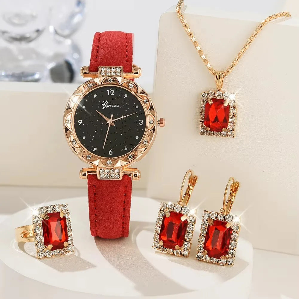 Womens Watches 5Pcs Set Luxury Rhinestone Women Fashion Elegant Wristwatch Quartz Watch For Girl WristWatch Bracelet Gift fabbinventora.com