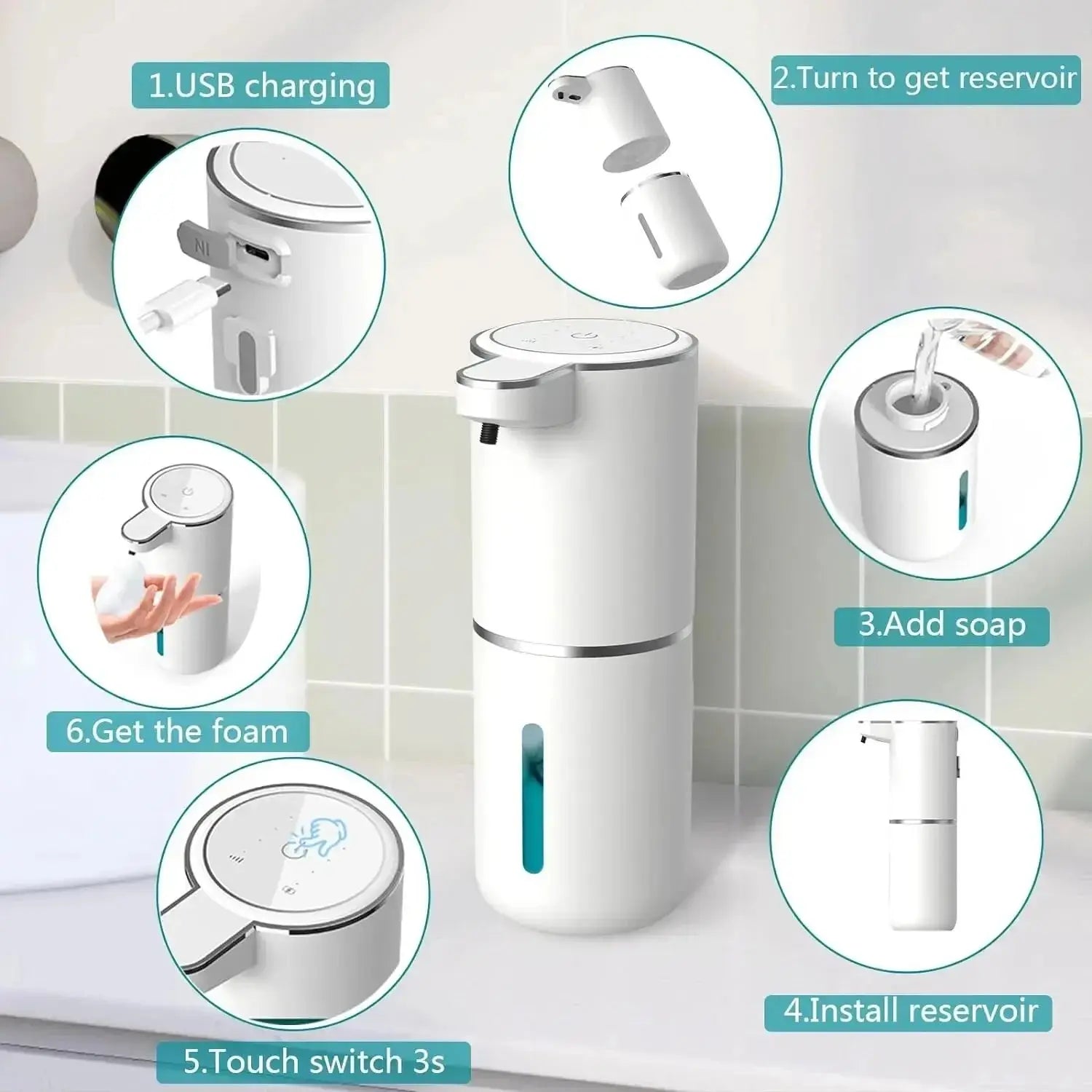 Automatic Soap Dispenser Touchless Foaming Soap Dispenser 380ml USB Rechargeable Electric 4 Level Adjustable Foam Soap Dispenser fabbinventora.com