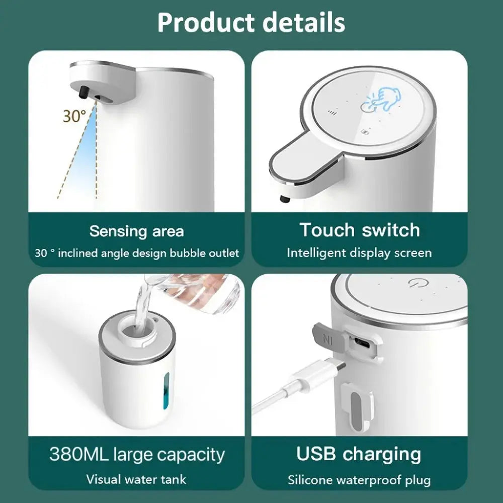 Automatic Soap Dispenser Touchless Foaming Soap Dispenser 380ml USB Rechargeable Electric 4 Level Adjustable Foam Soap Dispenser fabbinventora.com
