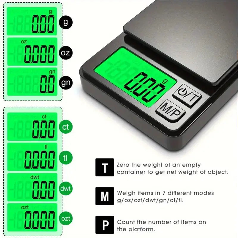Precision Pocket Scale 1000g X 0.1g - Digital Gram, Food, Jewelry, Ounces/Grains Scale with Backlit LCD - Mini Scale for Travel fabbinventora.com