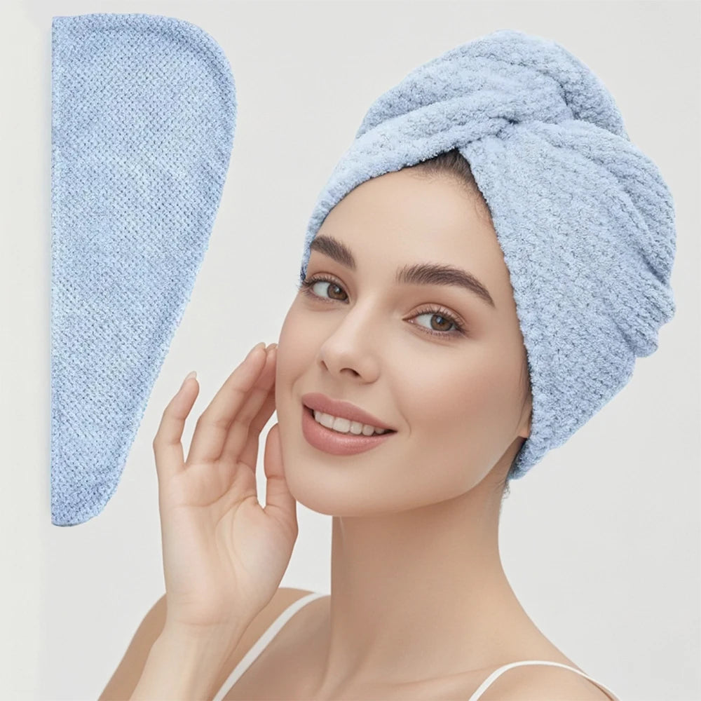 Solid color hair towel Textured dry hair cap 9.8 "X 25.5" absorbent hair towel wrap for button-down women fabbinventora.com