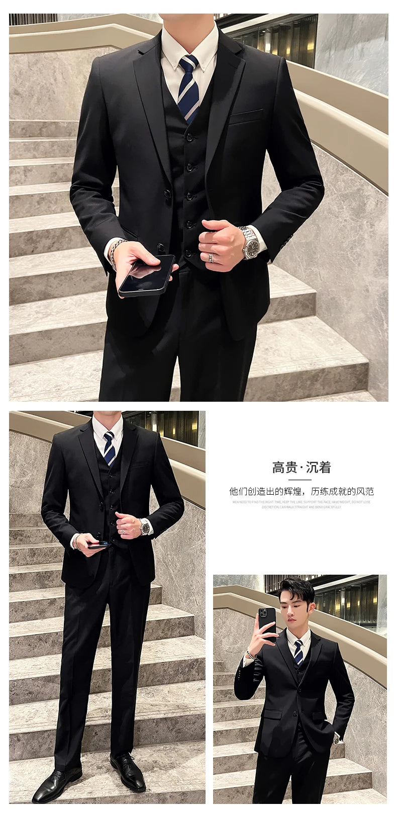 Men's Business Casual Professional Dress (suit + Vest + Trousers) Slim-fit Groom Best Man Wedding Three-piece Dress Trend fabbinventora.com