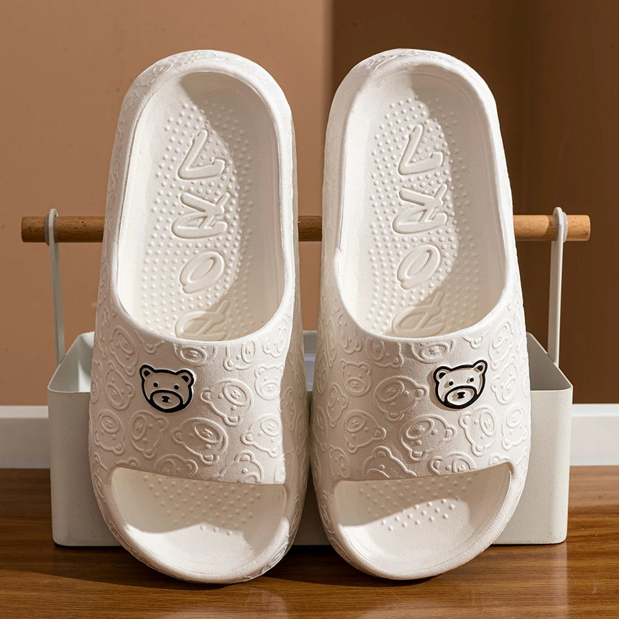 Printting Cute Bear Women Slippers Summer Indoor Soft Cartoon Sandals Bathroom Anti-slip Outdoor Comfy Men Leisure Shoes Couple fabbinventora.com