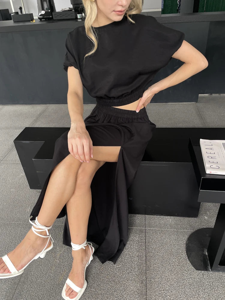 2025 Women Fashion Summer Top Shirt Two Peice Clothing Set White Black fabbinventora.com