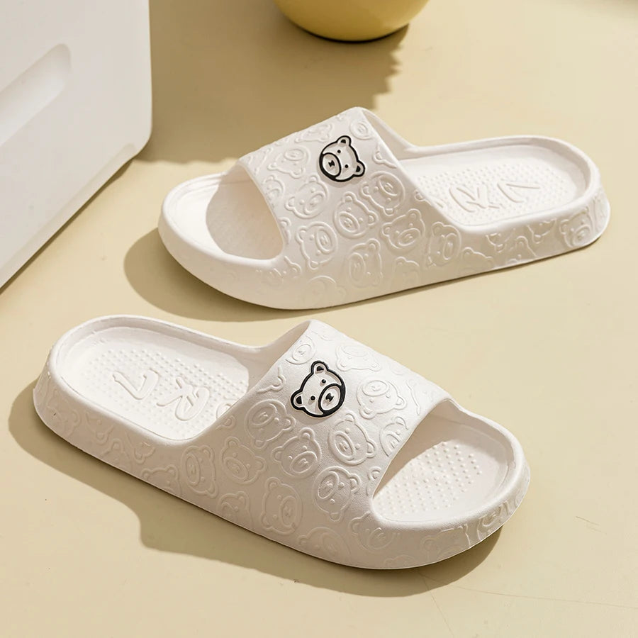Printting Cute Bear Women Slippers Summer Indoor Soft Cartoon Sandals Bathroom Anti-slip Outdoor Comfy Men Leisure Shoes Couple fabbinventora.com