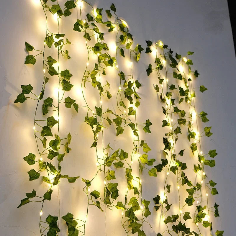 Flower Green Leaf String Lights Artificial Vine Fairy Lights Battery Powered Christmas Tree Garland Light for Weeding Home Decor fabbinventora.com