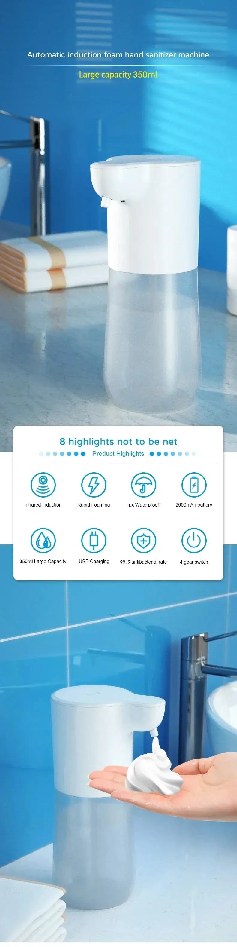 Automatic Soap Dispenser Soap Foam Dispenser Smart Sensor Soap Dispenser Contactless USB Charging 350ml Hand Sanitizer Machine fabbinventora.com