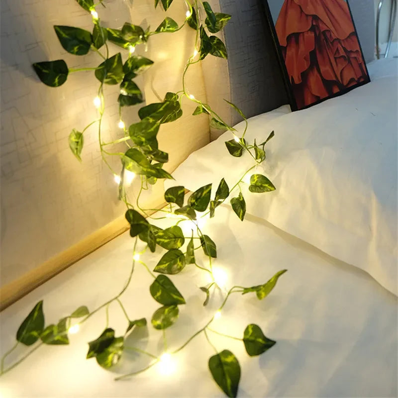Flower Green Leaf String Lights Artificial Vine Fairy Lights Battery Powered Christmas Tree Garland Light for Weeding Home Decor fabbinventora.com