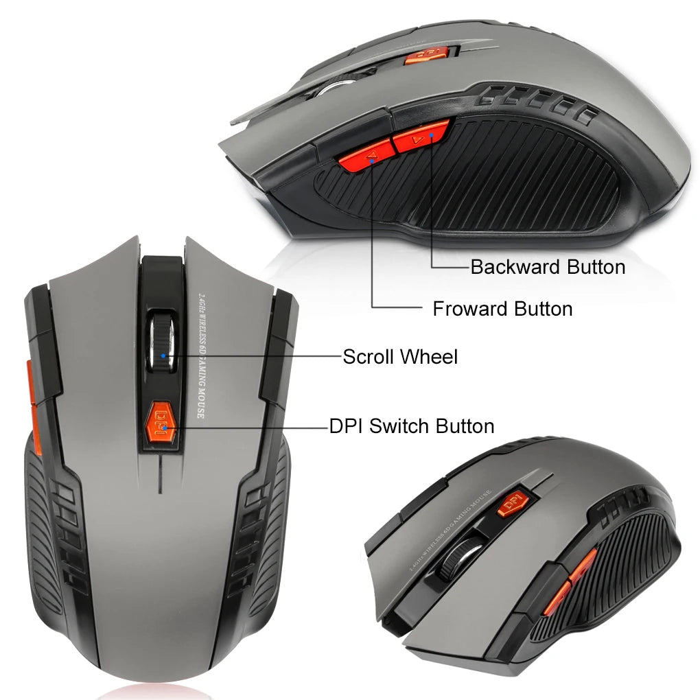 2.4G Wireless Mouse 1600DPI Optical Mouse Gamer for Computer 6 Buttons Wireless Mice with USB Receiver for PC Laptop Accessories fabbinventora.com