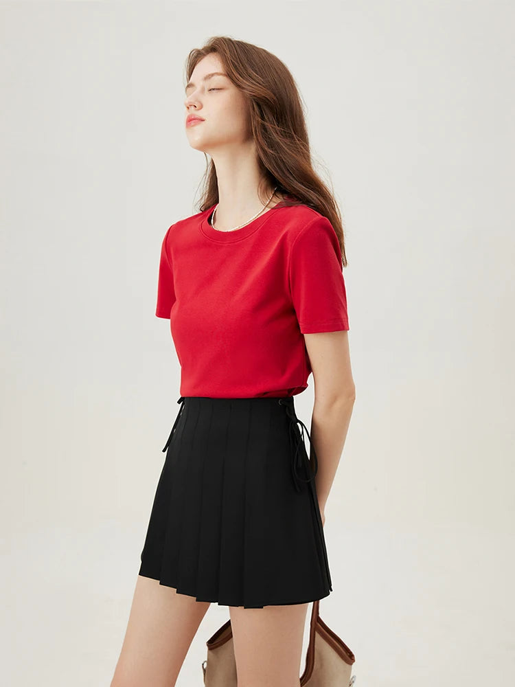 4 Colors Women Round Neck Casual Grey Summer T-Shirt Black Cotton Square Neck Short Sleeve Elastic Tees