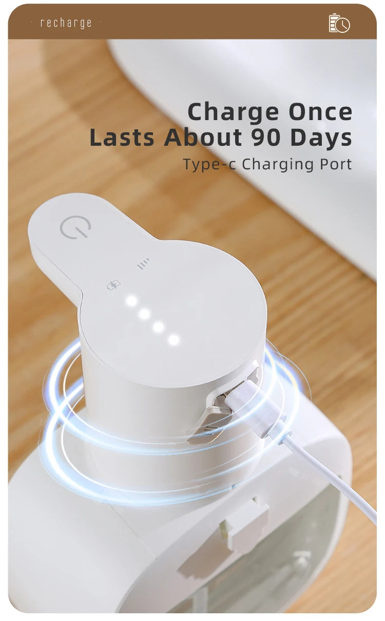 Wall mounted automatic foam soap dispenser with sensor and rechargeable battery