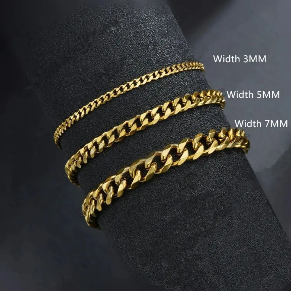 Wannee New Trendy Cuban Chain Men Bracelet Classic Stainless Steel 3 5 7mm Width Chain Bracelet For Men Women Jewelry Party Gift fabbinventora.com