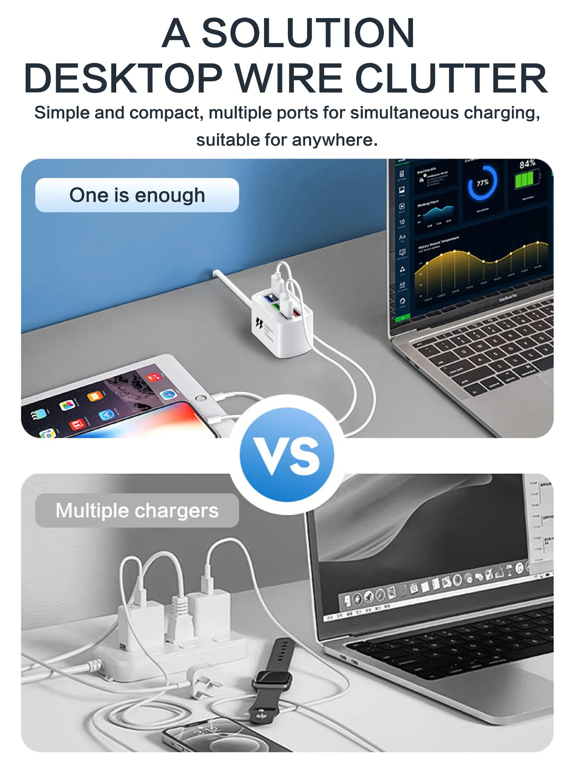 Fast USB Charger 6 in 1 Power Strip Desktop Charging Station Fast Charging 1m Cord USB HUB Adapter Socket for iPhone 16 Home fabbinventora.com