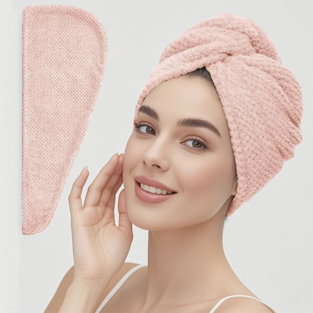 Solid color hair towel Textured dry hair cap 9.8 "X 25.5" absorbent hair towel wrap for button-down women fabbinventora.com