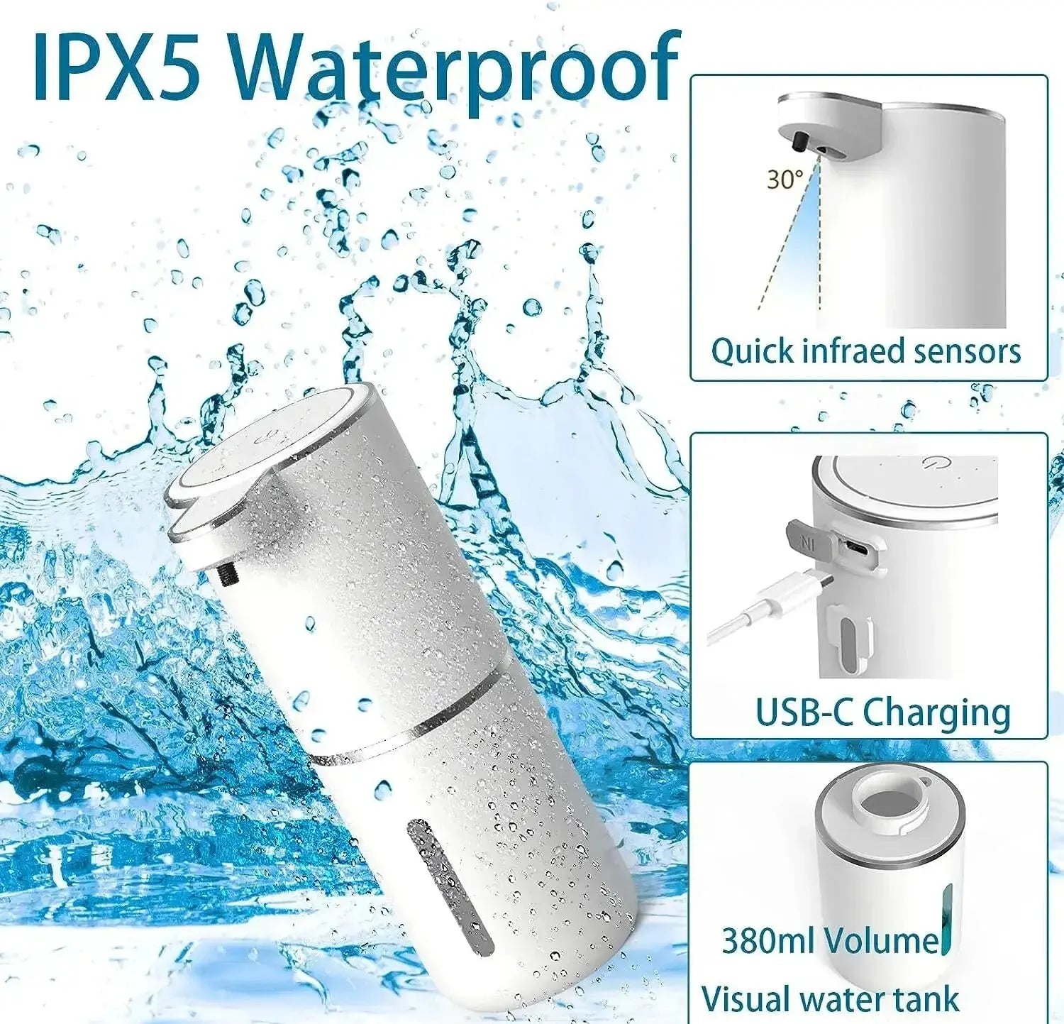 Automatic Soap Dispenser Touchless Foaming Soap Dispenser 380ml USB Rechargeable Electric 4 Level Adjustable Foam Soap Dispenser fabbinventora.com