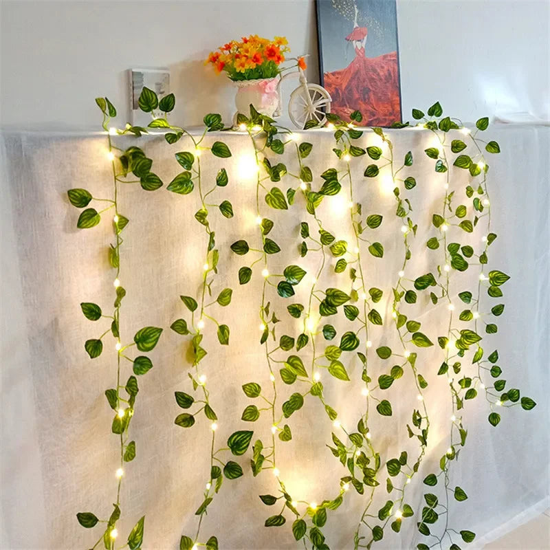 Flower Green Leaf String Lights Artificial Vine Fairy Lights Battery Powered Christmas Tree Garland Light for Weeding Home Decor fabbinventora.com