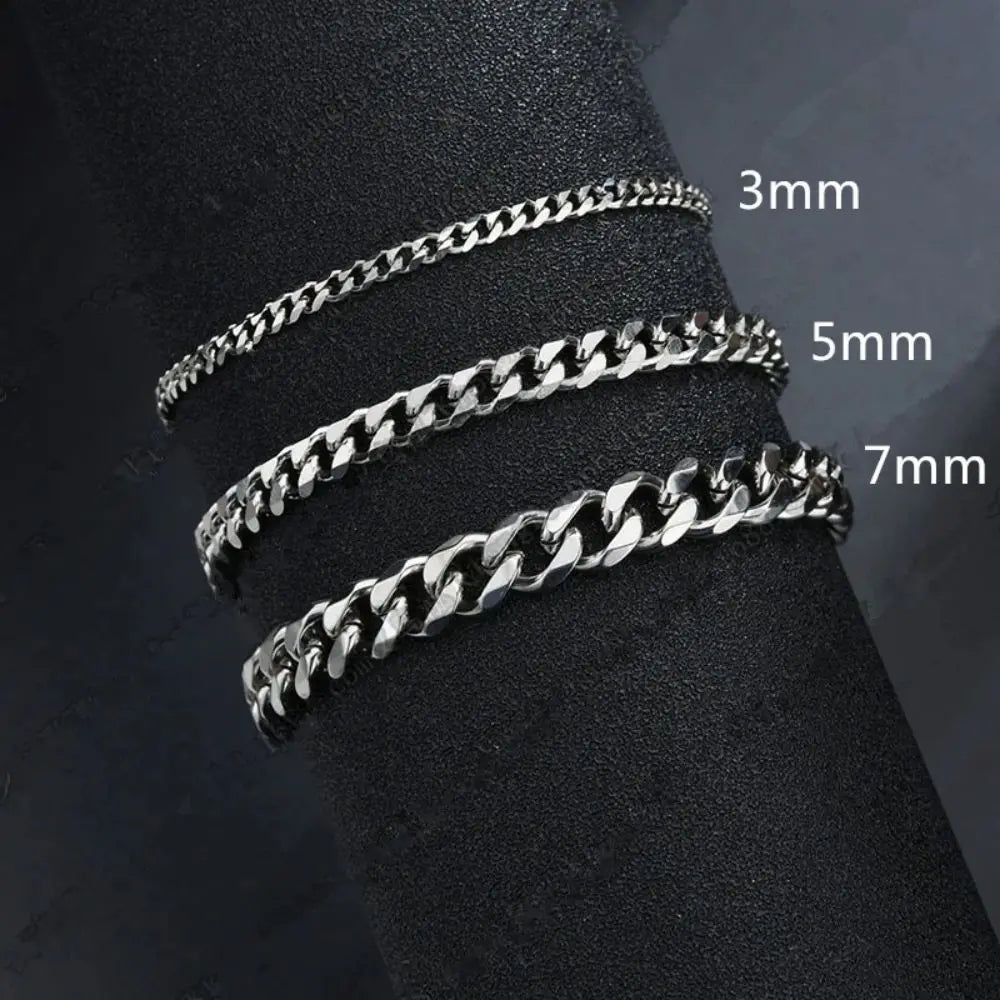 Wannee New Trendy Cuban Chain Men Bracelet Classic Stainless Steel 3 5 7mm Width Chain Bracelet For Men Women Jewelry Party Gift fabbinventora.com