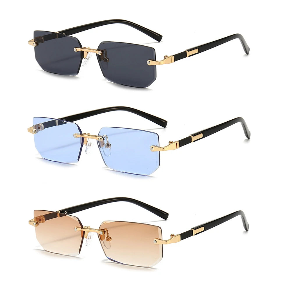 Rimless Sunglasses Rectangle Fashion Popular Women Men Shades Small Square Sun Glasses For Female Male Summer Traveling Oculos fabbinventora.com