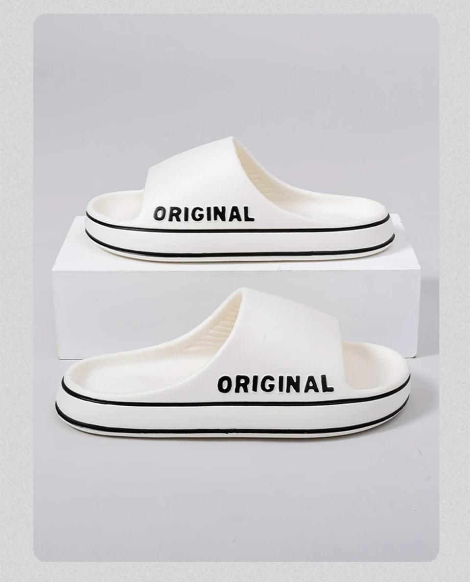 Feslishoet Women Letter Slippers Beach Slides Solid Color Mens Thick Sole Indoor Bathroom Anti Slip Shoes Summer Couple Sandals fabbinventora.com