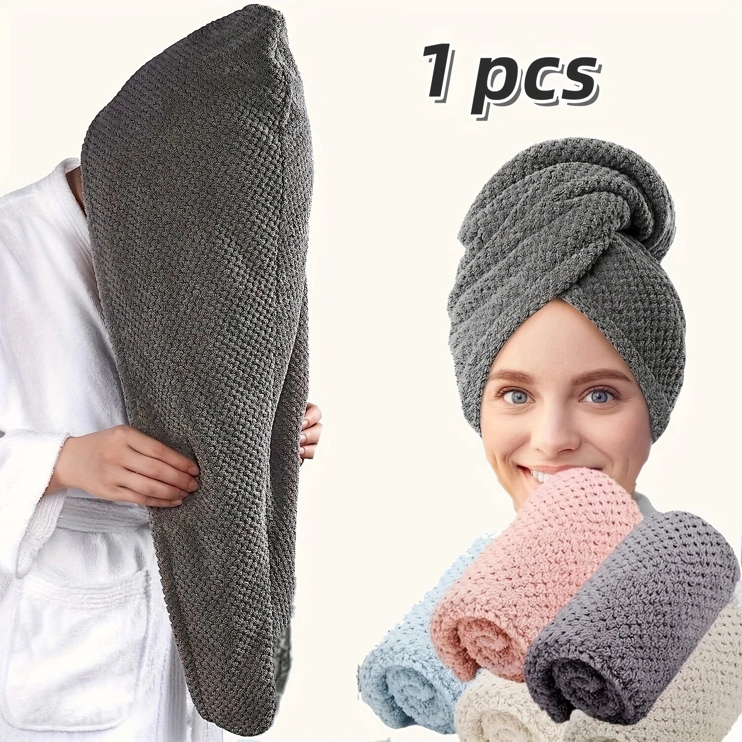 Solid color hair towel Textured dry hair cap 9.8 "X 25.5" absorbent hair towel wrap for button-down women fabbinventora.com