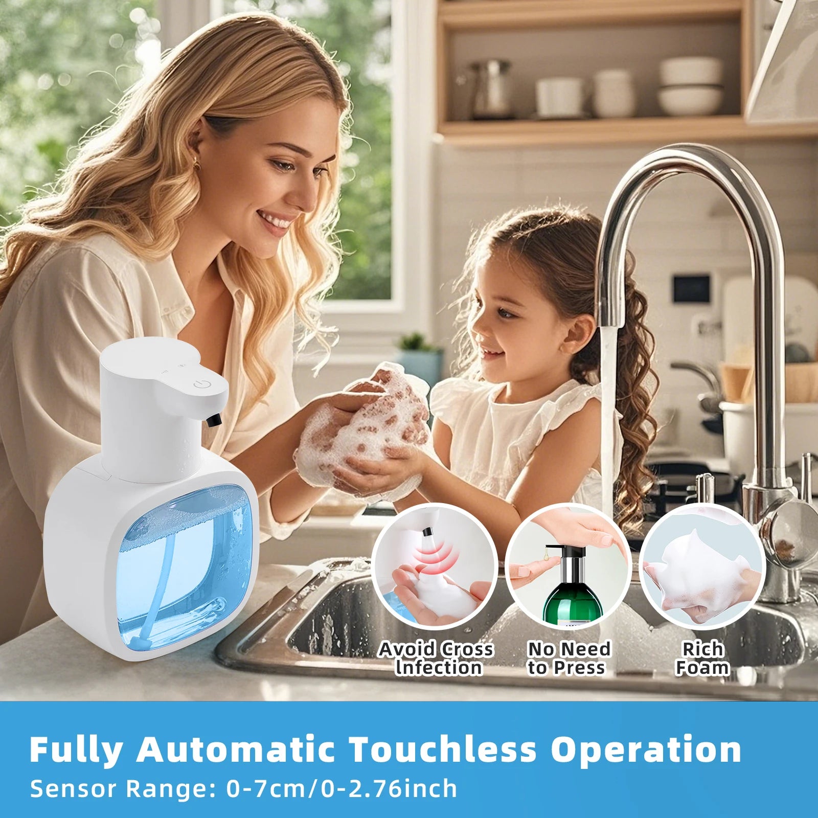 Wall mounted automatic foam soap dispenser with sensor and rechargeable battery