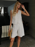 2025 Summer Casual Linen Striped Vest Shorts sets fabbinventora.com