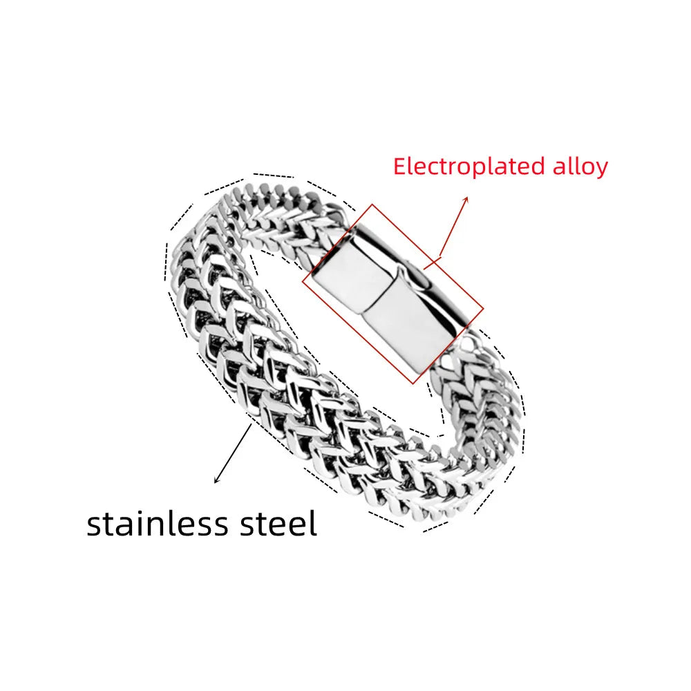 Stainless Steel Braided Double Row Front and Rear Fish Scale Alloy Magnetic Buckle Bracelet with Keel Jewelry New Model fabbinventora.com