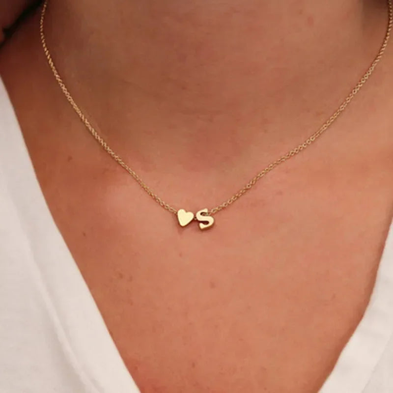 SUMENG Fashion Tiny Heart Dainty Initial Necklace Gold Silver Color Letter Name Choker  For Women Pendant Jewelry Gift fabbinventora.com