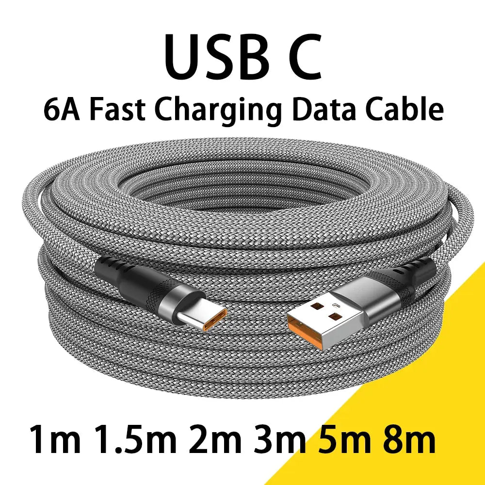 USB Type C 6A Super- Charging Cable For Huawei USB C Extended 1m 2m 3m 5m 8-Meter Cable For Xiaomi Vivo Leeco OnePlus Oppo fabbinventora.com