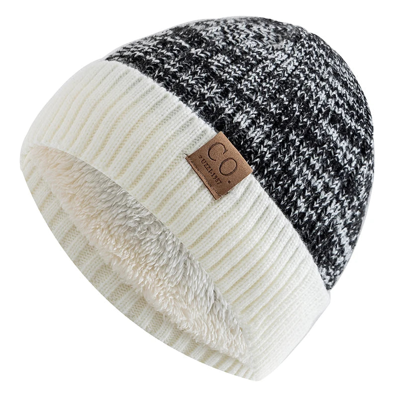 New Unisex Two-Tone Winter Hats Add Fur Lined Men And Women Fashion Warm Beanie Cap Casual Winter Knitted Hats fabbinventora.com