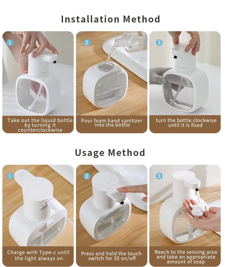 New Wall Mounted Automatic Soap Dispenser Foam Smart Hand Washing Machine 500ml Liquid Rechargeable Bathroom Induction Sensor fabbinventora.com