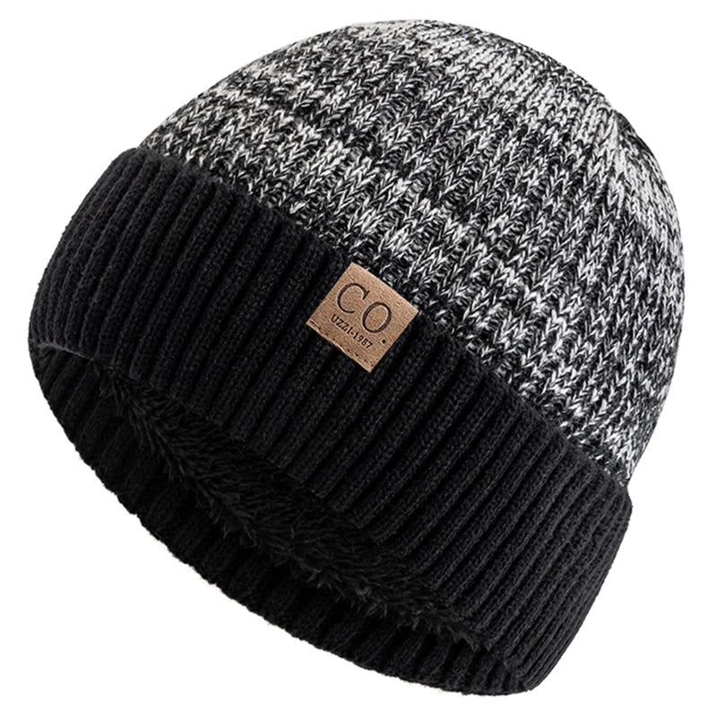New Unisex Two-Tone Winter Hats Add Fur Lined Men And Women Fashion Warm Beanie Cap Casual Winter Knitted Hats fabbinventora.com