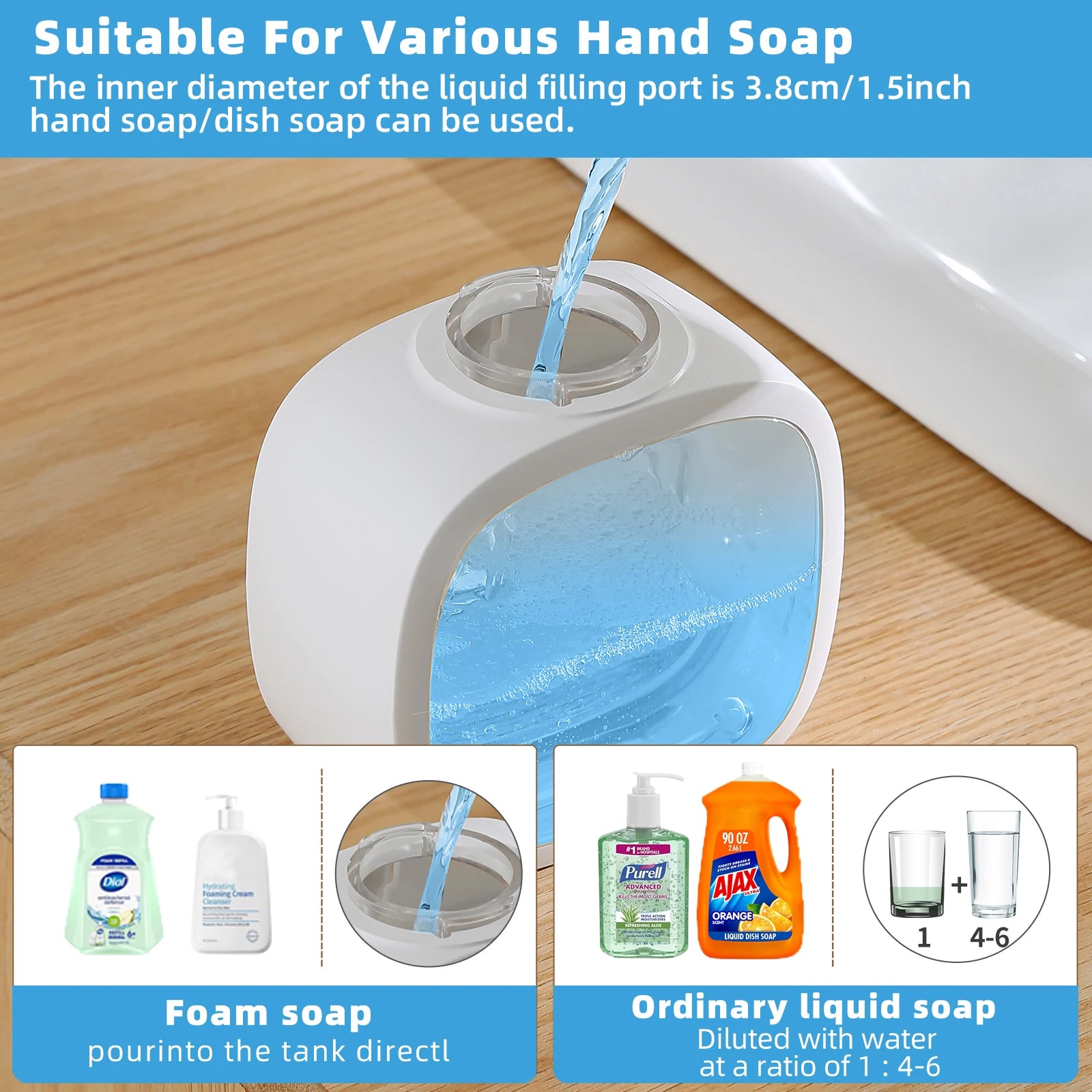 Wall mounted automatic foam soap dispenser with sensor and rechargeable battery