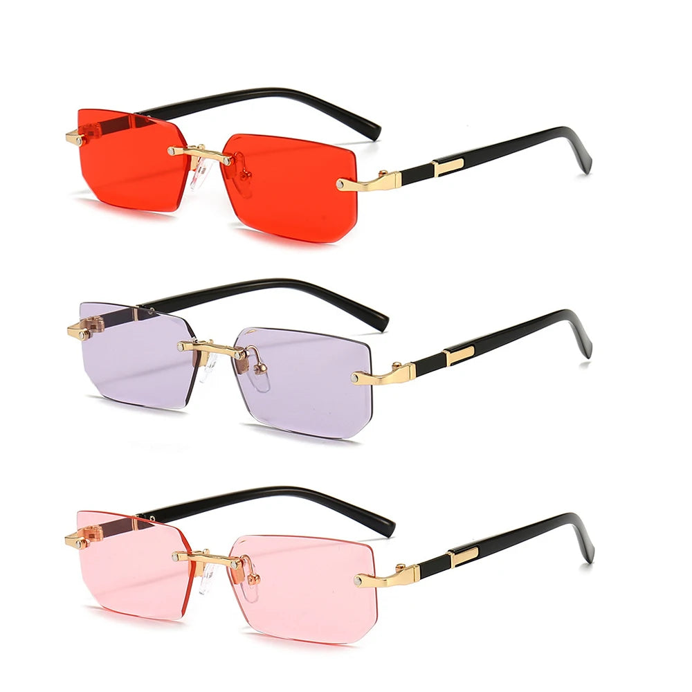 Rimless Sunglasses Rectangle Fashion Popular Women Men Shades Small Square Sun Glasses For Female Male Summer Traveling Oculos fabbinventora.com