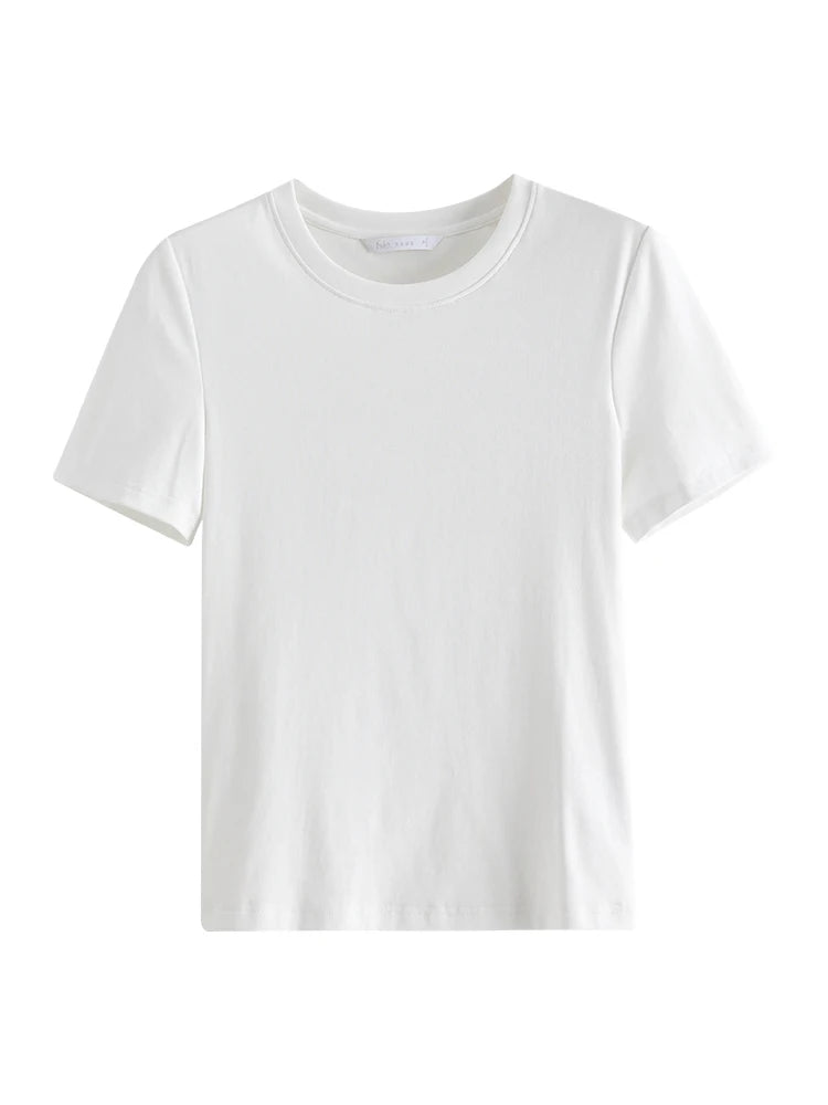 4 Colors Women Round Neck Casual Grey Summer T-Shirt Black Cotton Square Neck Short Sleeve Elastic Tees